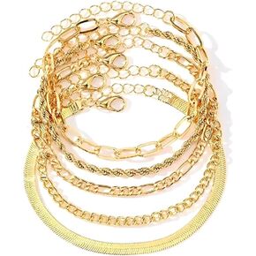 Gold Bracelets for Women, Adjustable 14K Gold Plated Dainty Thin Stackable Link Chain Pack Layered Jewelry in Saudi Arabia