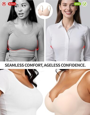 Wireless Supportive Lift Bra - Seamless No Underwire Push Up & Side Back Smoothing for Women Full Coverage, Scalloped Tshirt Bralette - Coffee L in Kuwait