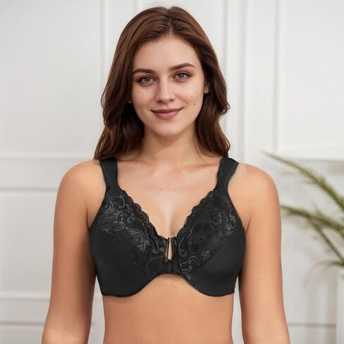 Women's Front Button Bra Lace Solid Color Push-up Adjustment Underwear in Saudi Arabia