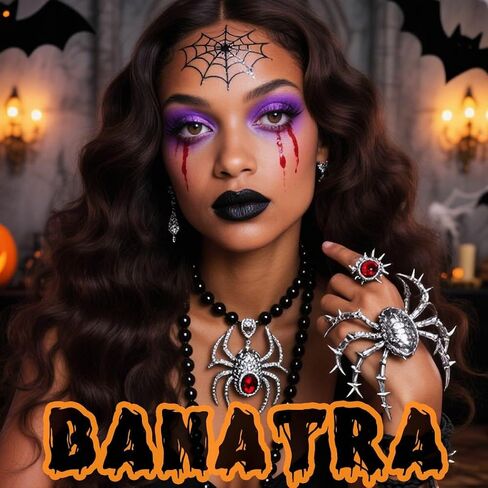Gothic Choker Necklace Set Rhinestone Spider Necklaces Bracelet Rings Set Beads Halloween Necklace Jewelry Set for Women in Saudi Arabia