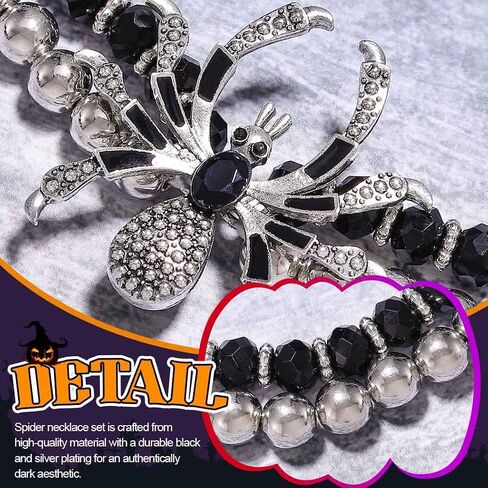 Gothic Choker Necklace Set Rhinestone Spider Necklaces Bracelet Rings Set Beads Halloween Necklace Jewelry Set for Women in Saudi Arabia