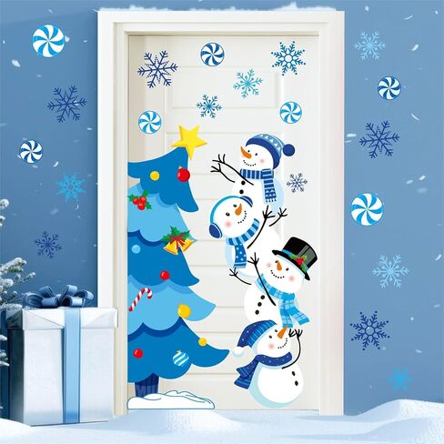 Winter Door Stickers Christmas Tree Snowman Candy Snowflake Decals Large Mural Stickers for Xmas Home Refrigerator Wall Window Decor, 35.4 x 11.8 Inch, 2 Rolls in Saudi Arabia
