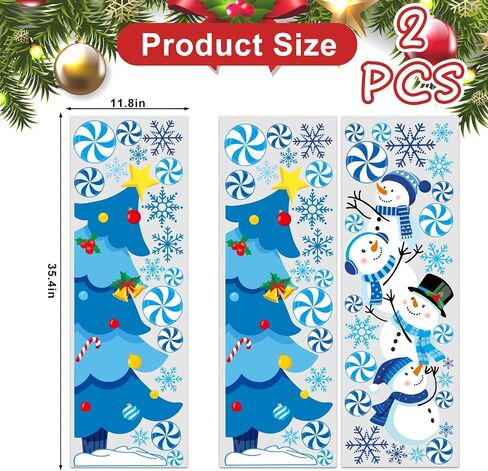 Winter Door Stickers Christmas Tree Snowman Candy Snowflake Decals Large Mural Stickers for Xmas Home Refrigerator Wall Window Decor, 35.4 x 11.8 Inch, 2 Rolls in Saudi Arabia