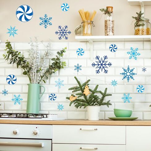 Winter Door Stickers Christmas Tree Snowman Candy Snowflake Decals Large Mural Stickers for Xmas Home Refrigerator Wall Window Decor, 35.4 x 11.8 Inch, 2 Rolls in Saudi Arabia