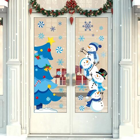 Winter Door Stickers Christmas Tree Snowman Candy Snowflake Decals Large Mural Stickers for Xmas Home Refrigerator Wall Window Decor, 35.4 x 11.8 Inch, 2 Rolls in Saudi Arabia