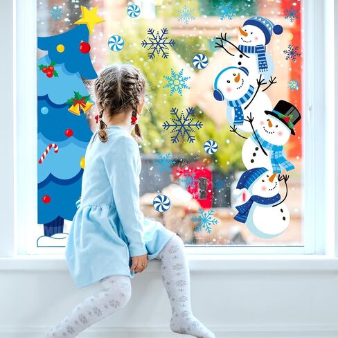 Winter Door Stickers Christmas Tree Snowman Candy Snowflake Decals Large Mural Stickers for Xmas Home Refrigerator Wall Window Decor, 35.4 x 11.8 Inch, 2 Rolls in Saudi Arabia