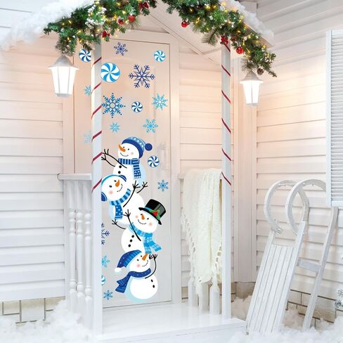 Winter Door Stickers Christmas Tree Snowman Candy Snowflake Decals Large Mural Stickers for Xmas Home Refrigerator Wall Window Decor, 35.4 x 11.8 Inch, 2 Rolls in Saudi Arabia