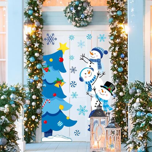 Winter Door Stickers Christmas Tree Snowman Candy Snowflake Decals Large Mural Stickers for Xmas Home Refrigerator Wall Window Decor, 35.4 x 11.8 Inch, 2 Rolls in Saudi Arabia