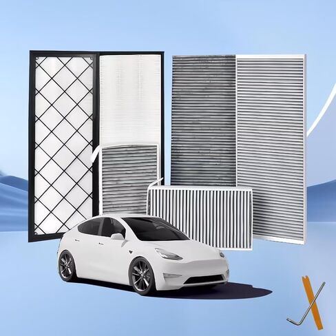 فلتر هواء HEPA Premium Cabin & AC لـ Tesla Model Y - دفاع عن الجسيمات الدقيقة مع تقنية الكربون المنشط (OEM Fit، تركيب 10 دقائق) (أبيض، صغير) (موديل Y، عتيق) in Kuwait