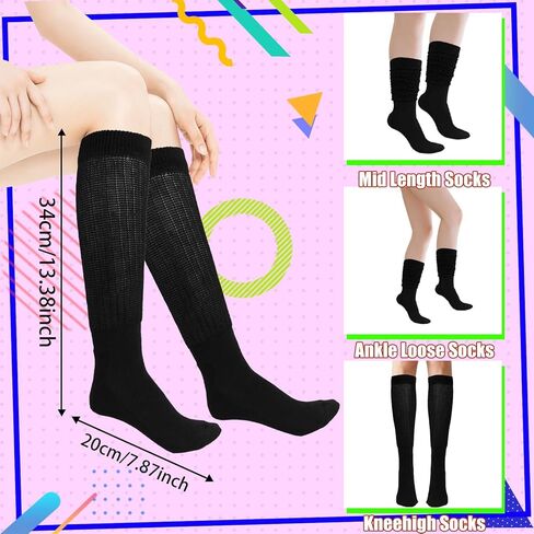Neon Slouch Socks,80s 90s outfits for women Soft Extra Long Scrunch Knee High Leg Warmers, Perfect for Party in Kuwait