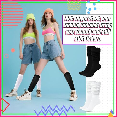 Neon Slouch Socks,80s 90s outfits for women Soft Extra Long Scrunch Knee High Leg Warmers, Perfect for Party in Kuwait