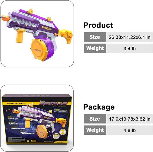 Sirius Gel Ball Blaster Gun 220 إطارًا في الثانية (حجم XL) ، بندقية حبة مياه كهربائية كاملة مع 1500 MAG ، بطارية 1800mAh قابلة للشحن ، لعبة الكرة الرش لمدة 14+ والبالغين (الأرجواني) in Kuwait