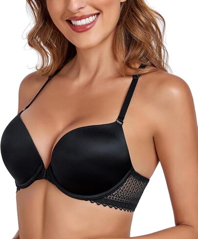 Lemorosy Women's Push Up Front Closure Bra Plunge Smooth Tshirt Padded Comfortable Bra Multiway Convertible Racerback Lace in Saudi Arabia