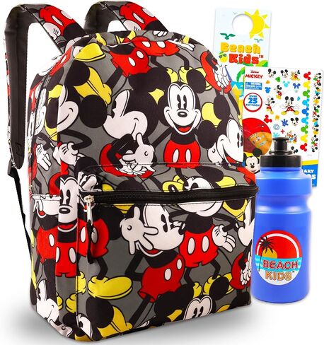 Mickey Mouse Backpack for Kids - Bundle with 16" Canvas Mickey Backpack with Water Bottle, Tattoos, More | Mickey Mouse Backpack Set for Boys, Toddlers in Saudi Arabia