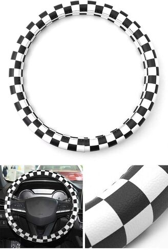 Car Auto White Black Union Jack Racing Checkered Flag Steering Wheel Cover Leather in Saudi Arabia