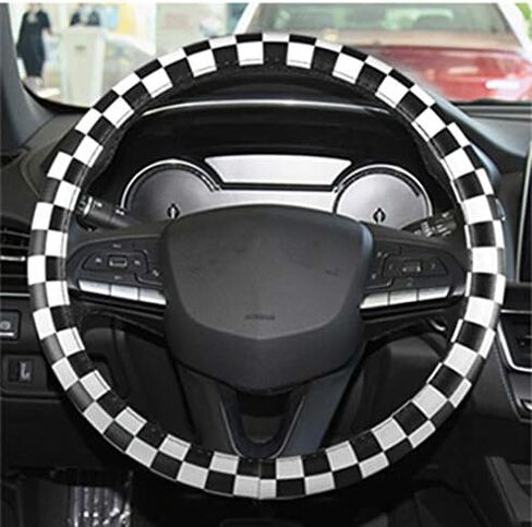 Car Auto White Black Union Jack Racing Checkered Flag Steering Wheel Cover Leather in Saudi Arabia
