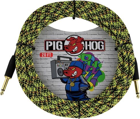 Pig Hog PCH20GLO 20-Foot Glow-in-The-Dark Vintage Woven Instrument Cable Straight Plugs 1/4"-1/4" Connector in Kuwait