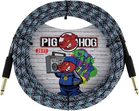 Pig Hog PCH20GLO 20-Foot Glow-in-The-Dark Vintage Woven Instrument Cable Straight Plugs 1/4"-1/4" Connector in Kuwait