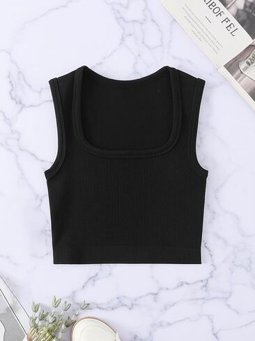 Womens Crop Tank Tops Basic Ribbed Sleeveless Square Neck Outdoor Vest Summer Exercise Yoga Ladies Gym Shirts in Saudi Arabia