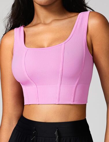 Women's Ribbed Wide Strap Crop Top Square Neck Slim Fit Sleeveless Tank Top for Casual and Workout Wear in Saudi Arabia