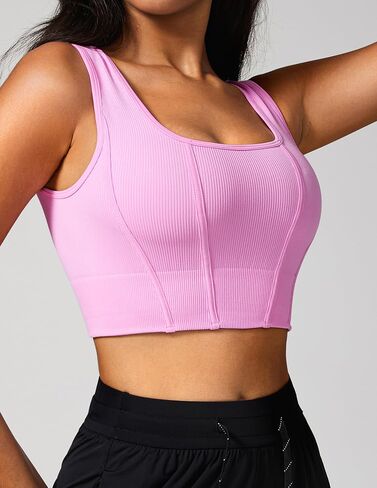Women's Ribbed Wide Strap Crop Top Square Neck Slim Fit Sleeveless Tank Top for Casual and Workout Wear in Saudi Arabia