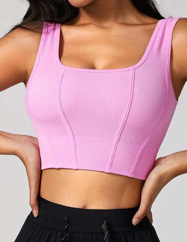 Women's Ribbed Wide Strap Crop Top Square Neck Slim Fit Sleeveless Tank Top for Casual and Workout Wear in Saudi Arabia