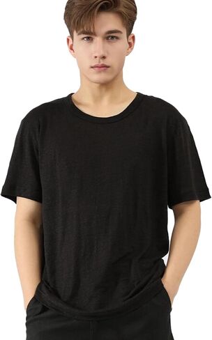 100% Linen Jersey T-Shirt for Men and Women Lightweight Short Sleeve Crew Neck Top Unisex Relaxed Fit Casual Tee in Saudi Arabia