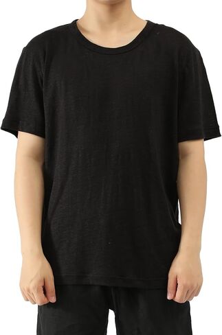 100% Linen Jersey T-Shirt for Men and Women Lightweight Short Sleeve Crew Neck Top Unisex Relaxed Fit Casual Tee in Kuwait