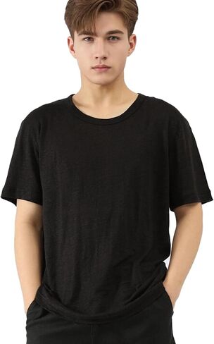 100% Linen Jersey T-Shirt for Men and Women Lightweight Short Sleeve Crew Neck Top Unisex Relaxed Fit Casual Tee in Kuwait