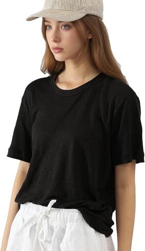 100% Linen Jersey T-Shirt for Men and Women Lightweight Short Sleeve Crew Neck Top Unisex Relaxed Fit Casual Tee in Kuwait