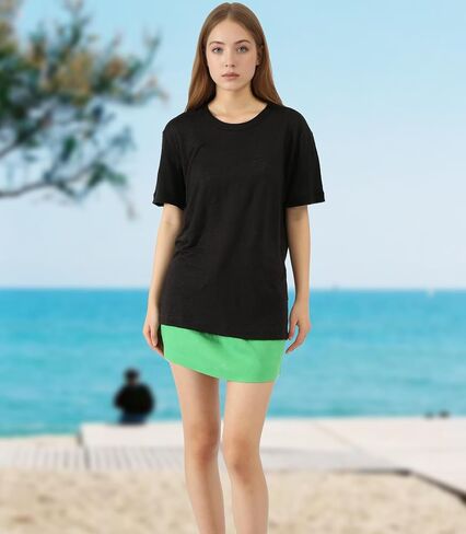 100% Linen Jersey T-Shirt for Men and Women Lightweight Short Sleeve Crew Neck Top Unisex Relaxed Fit Casual Tee in Kuwait