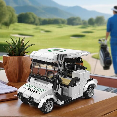 عربة جولف لألعاب مكعبات البناء مع علبة عرض أكريليك - هدية للاعبي الجولف، وديكورات حفلات الجولف، وديكور مكتب الجولف - اللون الأحمر in Kuwait