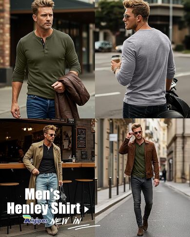 Riyiper 3 Pack Men's Long Sleeve Henley Shirts with Pocket Slim Fit Round Neck Casual Tops with Button Basic Tee in Kuwait