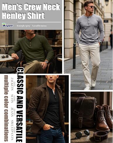 Riyiper 3 Pack Men's Long Sleeve Henley Shirts with Pocket Slim Fit Round Neck Casual Tops with Button Basic Tee in Kuwait