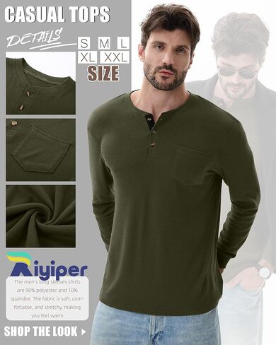 Riyiper 3 Pack Men's Long Sleeve Henley Shirts with Pocket Slim Fit Round Neck Casual Tops with Button Basic Tee in Kuwait