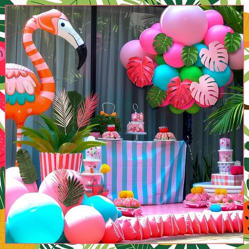 Giegxin 46 Pcs Tropical Artificial Palm Leaves Monstera Decoration Green Hot Pink Set for Flamingo Luau Hawaiian Aloha Theme Party Summer Beach Tropical Birthday Baby Shower Wedding Home Decor in Saudi Arabia
