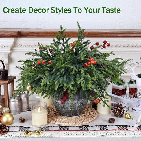 12 Pcs Realistic Christmas Pine Branches Artificial Lifelike Green Pine Stem - Real Touch for Vase DIY Crafts Flower Arrangement Home Indoor Christmas Decor(18 Inch) in Saudi Arabia