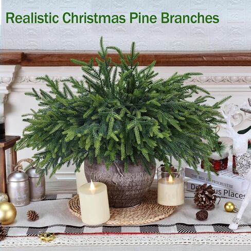 12 Pcs Realistic Christmas Pine Branches Artificial Lifelike Green Pine Stem - Real Touch for Vase DIY Crafts Flower Arrangement Home Indoor Christmas Decor(18 Inch) in Saudi Arabia