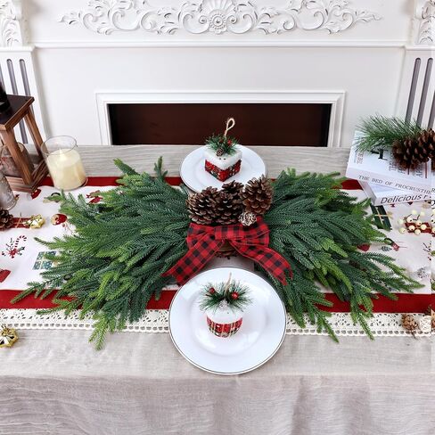 12 Pcs Realistic Christmas Pine Branches Artificial Lifelike Green Pine Stem - Real Touch for Vase DIY Crafts Flower Arrangement Home Indoor Christmas Decor(18 Inch) in Saudi Arabia