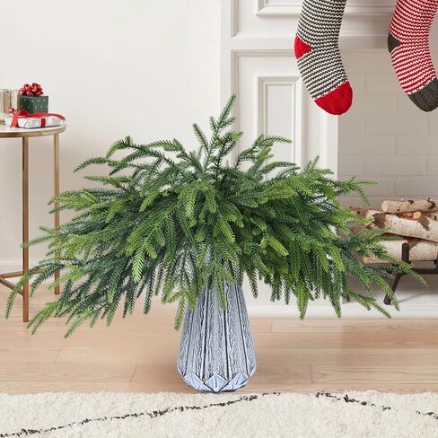 12 Pcs Realistic Christmas Pine Branches Artificial Lifelike Green Pine Stem - Real Touch for Vase DIY Crafts Flower Arrangement Home Indoor Christmas Decor(18 Inch) in Saudi Arabia