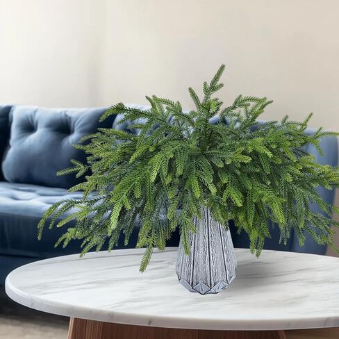 12 Pcs Realistic Christmas Pine Branches Artificial Lifelike Green Pine Stem - Real Touch for Vase DIY Crafts Flower Arrangement Home Indoor Christmas Decor(18 Inch) in Saudi Arabia