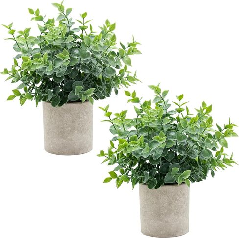 2 Pack Small Fake Plants Eucalyptus Potted Artificial Plants for Home Bathroom Farmhouse Room Coffee Table Decor（Green） in Saudi Arabia