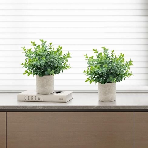 2 Pack Small Fake Plants Eucalyptus Potted Artificial Plants for Home Bathroom Farmhouse Room Coffee Table Decor（Green） in Saudi Arabia