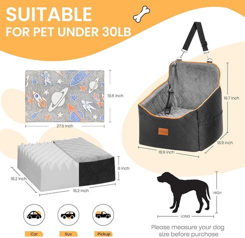 HiPetpy Dog Car Seat 6" Elevated Memory Foam Booster Seat Pet Car Seat in Saudi Arabia