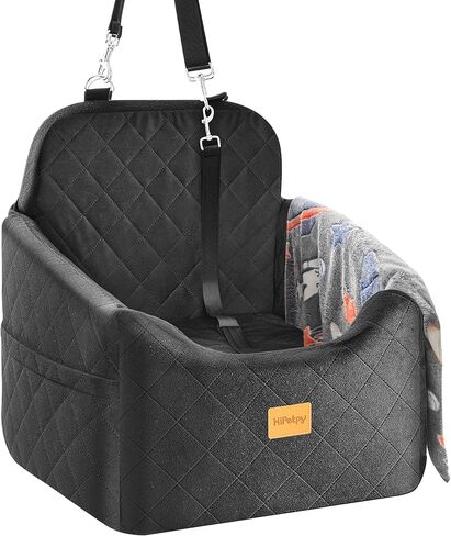 Dog Car Seat for Small Dog, Booster Seat for Dogs Under 30lb, Elevated Pet Seat with Pockets, Anti-Slip Bed for Car, Perfect for Front & Back Seats with Safety Leash (Black/Grey, Medium) in Saudi Arabia