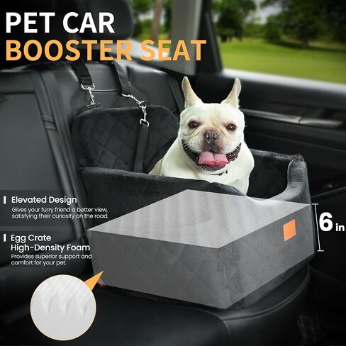 Dog Car Seat for Small Dog, Booster Seat for Dogs Under 30lb, Elevated Pet Seat with Pockets, Anti-Slip Bed for Car, Perfect for Front & Back Seats with Safety Leash (Black/Grey, Medium) in Saudi Arabia