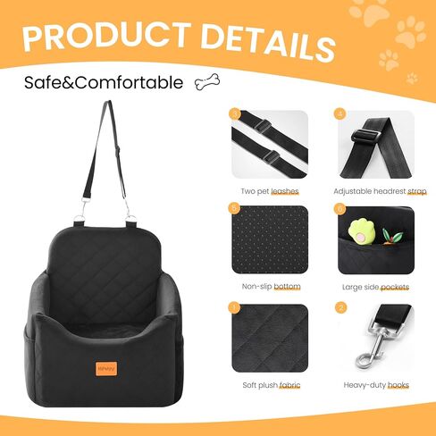 Dog Car Seat for Small Dog, Booster Seat for Dogs Under 30lb, Elevated Pet Seat with Pockets, Anti-Slip Bed for Car, Perfect for Front & Back Seats with Safety Leash (Black/Grey, Medium) in Saudi Arabia