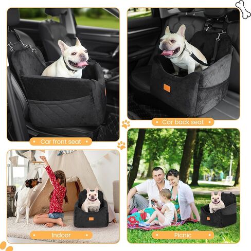 Dog Car Seat for Small Dog, Booster Seat for Dogs Under 30lb, Elevated Pet Seat with Pockets, Anti-Slip Bed for Car, Perfect for Front & Back Seats with Safety Leash (Black/Grey, Medium) in Saudi Arabia
