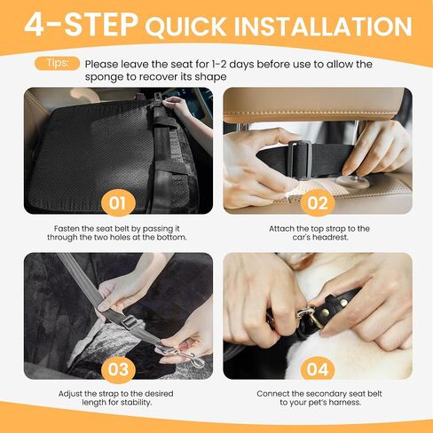 Dog Car Seat for Small Dog, Booster Seat for Dogs Under 30lb, Elevated Pet Seat with Pockets, Anti-Slip Bed for Car, Perfect for Front & Back Seats with Safety Leash (Black/Grey, Medium) in Saudi Arabia
