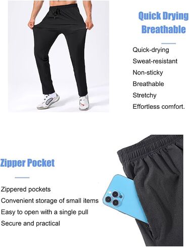 Men's Lightweight Athletic Pants, Quick-Dry and Comfortable Black in Saudi Arabia